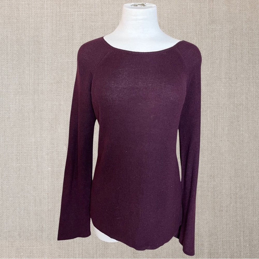 HIPPIE Rose Maroon LS Sweater with Bunched Lace Up Back